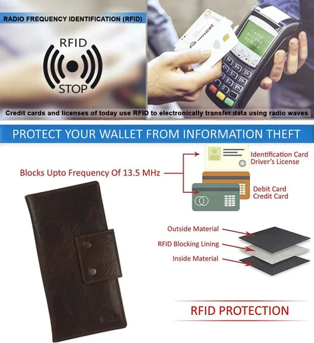 Vista 6 de Mou Meraki Cartera larga con bloqueo RFID de cuero genuino - Vintage Bifold para hombres, Rojo Marrón, Cartera larga