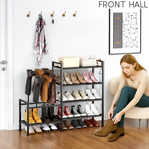 Vista 8 de Homsorout Zapatero organizador y almacenamiento – Zapatero de metal de 4 niveles con almacenamiento para botas y lateral cualquier combinación