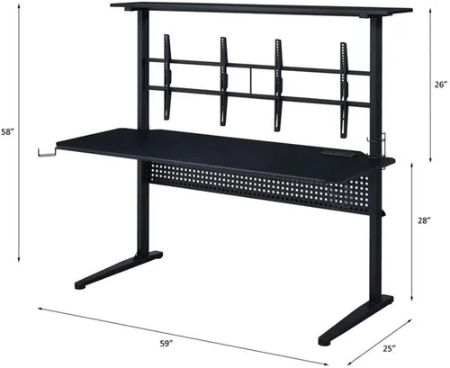 Vista 3 de Acme Canzi - Mesa de juegos de madera con 2 soportes de pantalla de metal, color negro