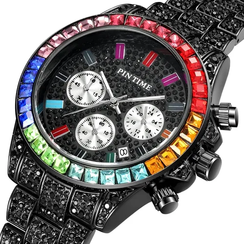 Vista 2 de Gosasa Reloj de pulsera de cuarzo analógico de acero inoxidable con esfera colorida y diamantes de lujo