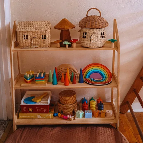 Vista 8 de Estante abierto de madera para niños, muebles Montessori, almacenamiento de juguetes, sala de juegos, guardería, regalo, decoración de habitación