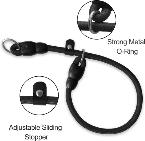 Vista 3 de LOS ANDES Collar para perro con tapón deslizable, gargantilla antitirones, collar martingala para perros pequeños, medianos y grandes, nailon, Negro