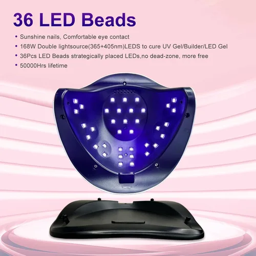 Vista 2 de eodci Lámpara de uñas LED UV de 168 W, luz UV para secador de uñas de gel, lámpara de curado de esmalte de uñas, sensor automático, luz profesional