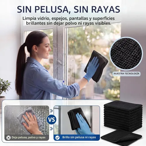Vista 6 de Macarrie 200 paños de limpieza de microfibra, 12 x 12 pulgadas, 200 GSM Negro