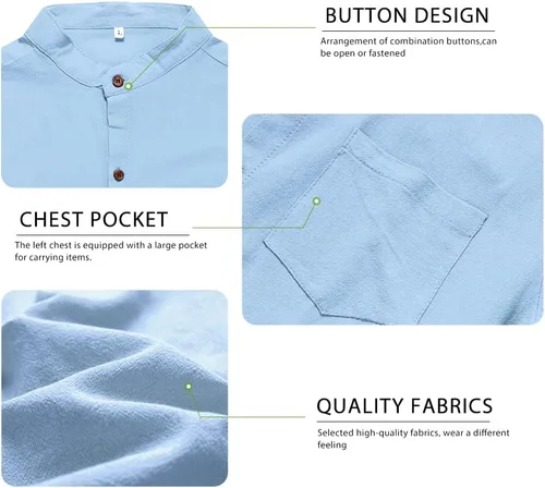 Vista 4 de AOTORR Conjunto de lino de 2 piezas para hombre, camisa de manga corta con botones y traje de playa corto