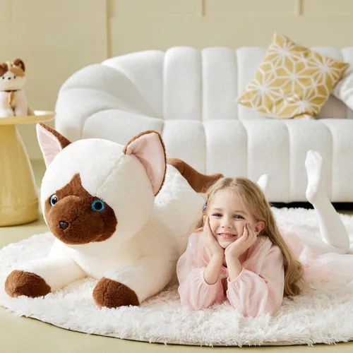 Vista 2 de IKASA Juguete de peluche de gato siamés gigante, juguetes suaves grandes y grandes, 30 pulgadas, lindo tamaño enorme mullido, peluche de gran