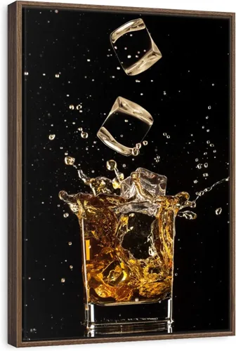 Vista 12 de ElephantStock - Arte de pared con salpicaduras de hielo de whisky - Lienzo enmarcado flotante vertical - Decoración de pared de comedor - Arte