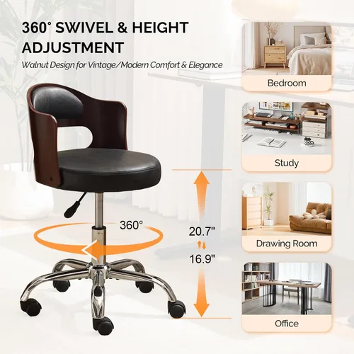 Vista 8 de VINGLI Silla de Escritorio de Oficina en Casa sin Brazos, Silla Giratoria Ajustable, de Doble Uso con/sin Ruedas, Pequeña Silla de Trabajo Curvada