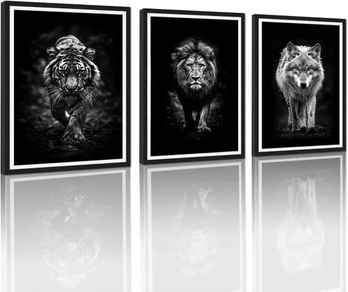 Vista 51 de 3 piezas modernas de lienzo de león de animales salvajes, pinturas de retratos de familia de leones, decoración de pared, obras de arte de sala