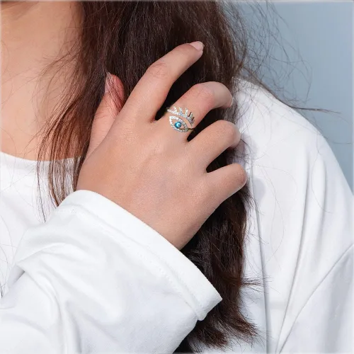 Vista 6 de Anillos abiertos de circonita cúbica azul turco para mujeres, niñas, adolescentes, cristal de circonita cúbica brillante, chapado en oro de 18