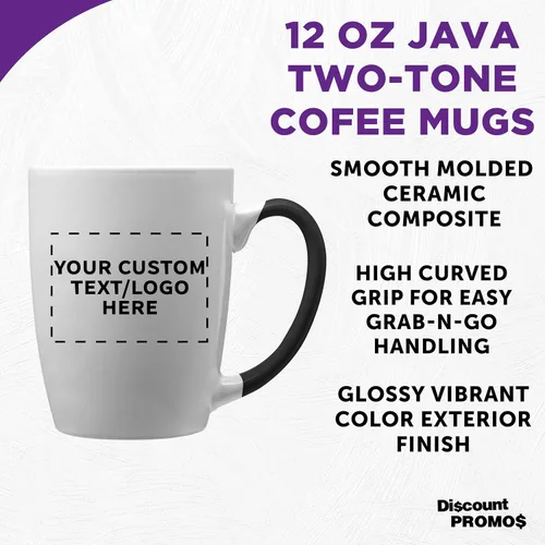 Vista 3 de DISCOUNT PROMOS Tazas de café personalizadas Java de dos tonos, 12 onzas, juego de 10/50/100 unidades personalizadas a granel para café, té