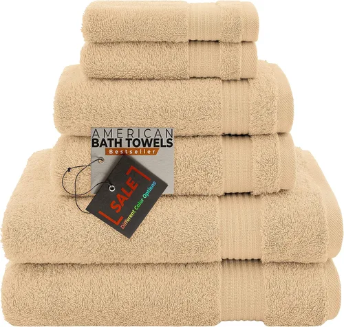 Vista 43 de American Bath Towels Juego de 6 toallas turcas de 100% algodón, ultra suaves, absorbentes, 2 toallas de baño, 2 toallas de mano, 2 toallas pequeñas