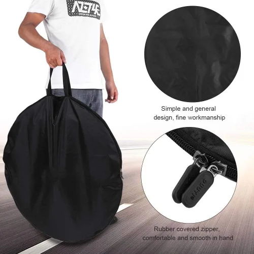 Vista 4 de Yosoo Negro Nylon Bicicletas Rueda Bolsa de transporte Traje para Mountain Road Bike Ruedas delanteras y traseras 27,5 y 29 pulgadas Opcional