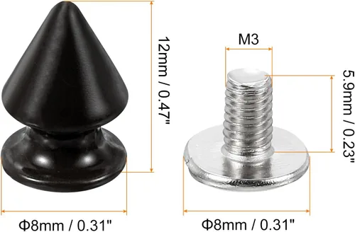 Vista 2 de uxcell 50 juegos de remaches de espiga cono, 0.315 x 0.472 in con rosca trasera para árbol y picos para manualidades de cuero, ropa, zapatos, Negro