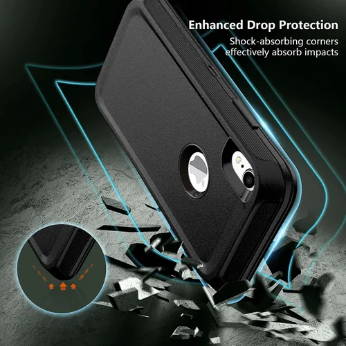 Vista 5 de Funda para iPhone Xs Max de 6.5 pulgadas, con clip para cinturón, soporte con 2 protectores de pantalla, cuerpo completo, resistente, resistente