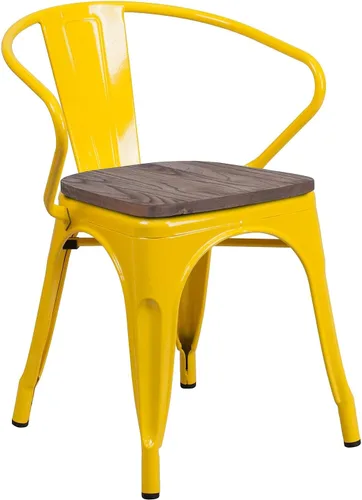 Vista 21 de Flash Furniture Silla de metal negro con asiento y brazos de madera