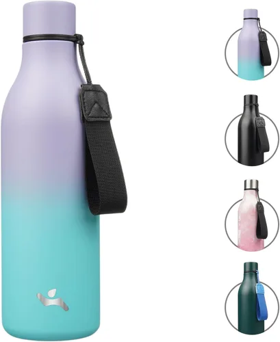 Vista 23 de Konokyo Botella de agua aislada con correa, botella de agua de acero inoxidable de 18 onzas de doble pared con aislamiento al vacío, frasco de Verde