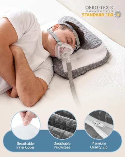 Vista 9 de Almohada para la apnea del sueño para usuarios de Cpap, almohadas ergonómicas ajustables de espuma viscoelástica para dormir de lado y espalda