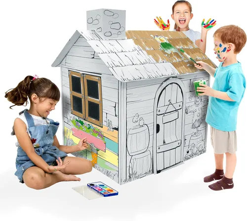 Vista 3 de Adventure Awaits! Casa de juegos de granja de cartón para niños, colorea, dibuja y personaliza, ideal para el tiempo de juego y el tiempo de artes