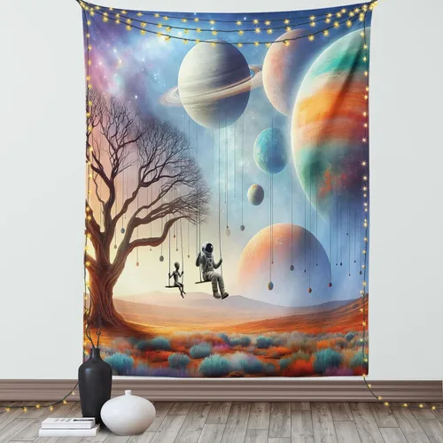 Vista 140 de Ambesonne Tapiz bohemio, diseño floral de bruja, luna y mariposa con adornos de mandala, decoración de tela para colgar en la pared para dormitorio