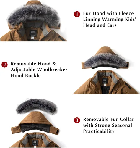 Vista 6 de ZSHOW Abrigo de invierno cálido para niños, parka impermeable con capucha