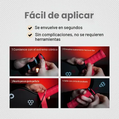 Vista 4 de CRBN Pickleball - Overgrips Drytec™ - Cinta adhesiva para pala de pickleball - Absorbe el impacto y la humedad - Pack de 4