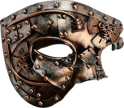 Vista 9 de Hoshin - Máscara para baile de máscaras, decoraciones de Mardi Gras de media cara, máscaras venecianas para hombre Negro