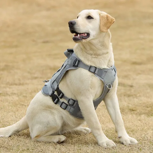 Vista 4 de Arnés táctico para perros medianos y grandes sin tirones, arnés militar con asa, chaleco para perro de servicio con paneles Molle y bucle, arnés