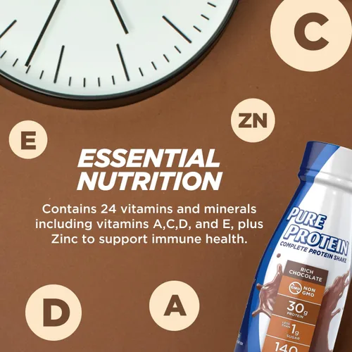 Vista 7 de Pure Protein Batido de proteína de chocolate, 1.06 oz de proteína completa, listo para beber y apto para dieta cetogénica, vitaminas A, C, D y E más