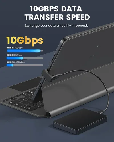 Vista 5 de MoKo Adaptador USB-C de 180 grados, ángulo en forma de U con PD 100W/10Gbps Negro
