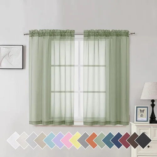 Vista 182 de Aiyufeng 2 paneles de cenefa transparente negra de 14 pulgadas de largo, cortinas cortas negras transparentes para dormitorio, cortinas de cocina