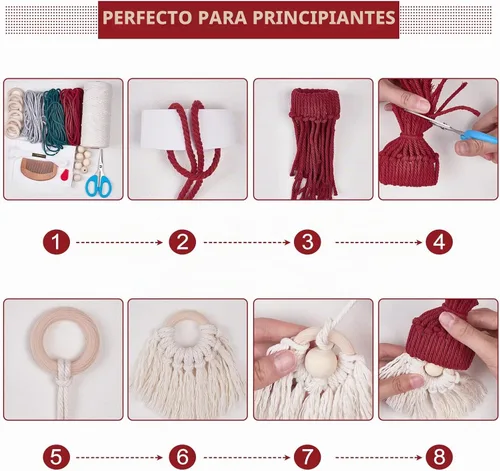 Vista 4 de FREEBLOSS - Juego de 6 gnomos navideños de macramé de Papá Noel Papá Noel de 6