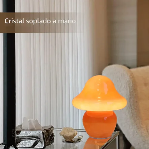 Vista 2 de HEQET Lámpara de hongo naranja de vidrio para mesa, lámpara de hongo para dormitorios, sala de estar, lámparas estéticas para dormitorio, linda