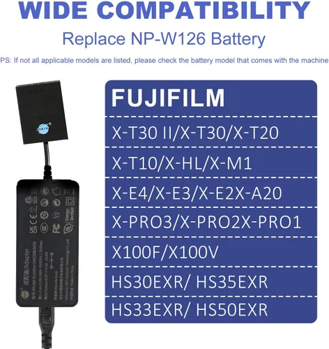 Vista 3 de DSTE Adaptador de fuente de alimentación de CA y kit de cargador de batería ficticia Reemplazo de batería NP-W126 NP-W126S compatible con Fujifilm