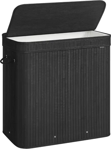 Vista 9 de SONGMICS Cesta de lavandería con tapa, cesta de lavandería de bambú con asas, cesta de almacenamiento plegable para lavandería, dormitorio, 100