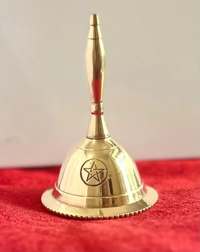 Vista 5 de Indian Consigners Campana de mano de latón con sonido fuerte, campanas de altar, péndulo de 3 pulgadas (Flor de la Vida)
