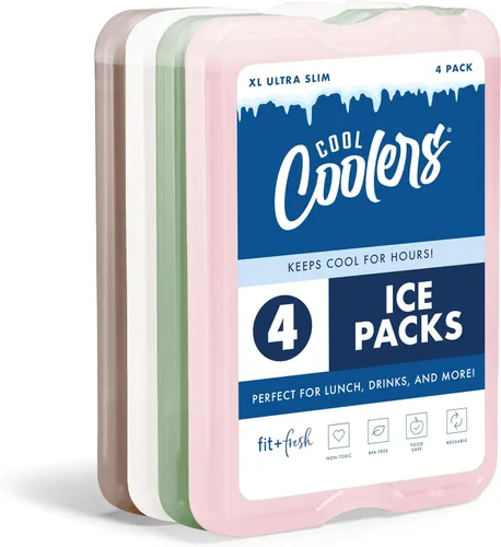 Vista 2 de Cool Coolers by Fit & Fresh 4 Pack XL Slim Ice Packs, Quick Freeze Space Saving Reusable Ice Packs for Lunch Boxes or Coolers