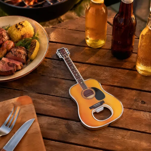 Vista 6 de 1 pieza/set abrebotellas de cerveza con forma de guitarra, regalo para amantes de la música y la guitarra, utensilios de cocina para bebedores