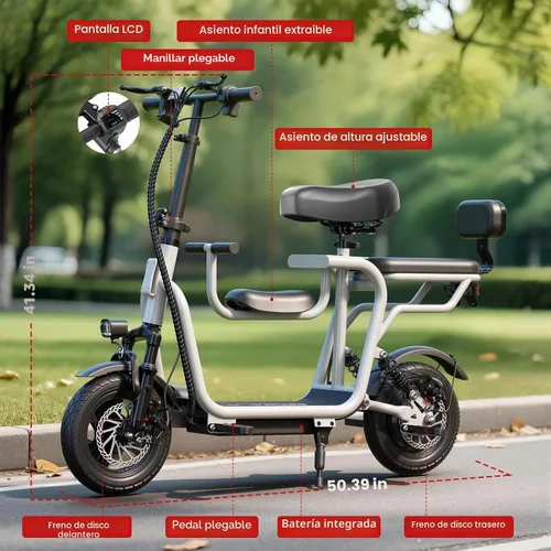 Vista 7 de EILLEO Scooter eléctrico adulto con asiento 48V, 750W 18.75mph, rango de 20 Blanco