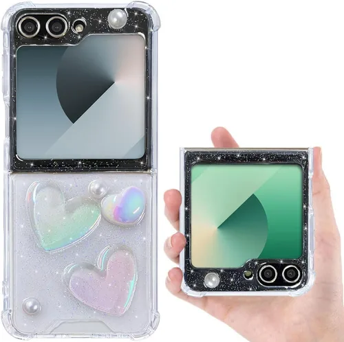 Vista 21 de Funda para Samsung Galaxy Z Flip 3 con purpurina, bonita funda transparente con diseño, brillante, reflectante, con destellos, cubierta de teléfono