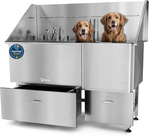 Vista 20 de KANIS Estación profesional de lavado de perros – Fregadero de lavado de mascotas de acero inoxidable 304 y bañera de aseo con ducha, rejillas