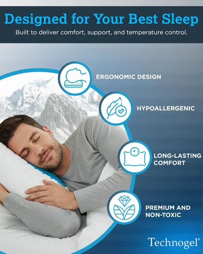 Vista 4 de Technogel Almohada de espuma viscoelástica de gel refrescante, almohada de enfriamiento Comfort Revolution, perfil ventilado de 4.5 pulgadas, zona