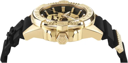 Vista 2 de Philipp Plein Reloj con correa IP para hombre, oro amarillo, 1.732in, modelo The $Kull PWAAA0221, Negro -, El $kull