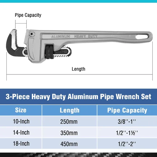 Vista 2 de DURATECH Juego de llaves de tubo recto de aluminio de 3 piezas y llave telescópica para lavabo