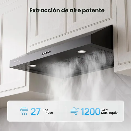 Vista 5 de VIKIO HOME Campana extractora para debajo del gabinete de 30 pulgadas, ventilación de cocina de doble motor de 580 CFM con luces LED, control
