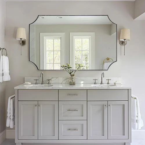 Vista 41 de ANDY STAR Espejo de baño de bronce cepillado, espejo festoneado de 24 x 36 pulgadas para baño, espejo rectangular de bronce antiguo con marco