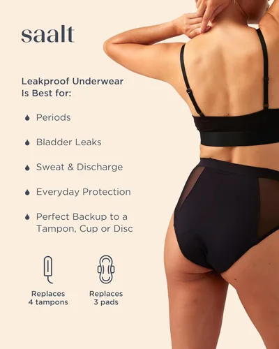 Vista 2 de saalt Ropa interior de corte francés de cintura alta para mujer, reutilizable, cómoda, absorbente, a prueba de fugas, delgada, para flujo menstrual