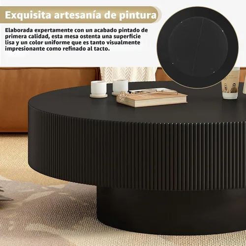 Vista 4 de Merax Mesa de café moderna redonda de 31 pulgadas con base resistente, mesas centrales de madera para sala de estar, recepción, fácil de ensamblar