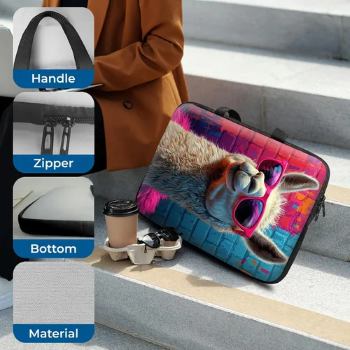 Vista 5 de Funda para laptop con asa de 10 pulgadas, impermeable, diseño de lentes de sol de alpaca, funda para computadora compatible con MacBook Air, Pro