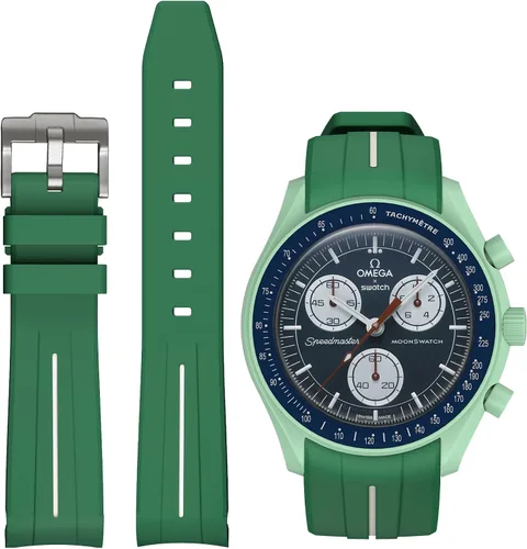 Vista 23 de Correas para reloj Moonswatch, correa de goma curvada sin huecos compatible con reloj Omega X Swatch Moonswatch Speedmaster/Rolex/SEIKO de 20mm
